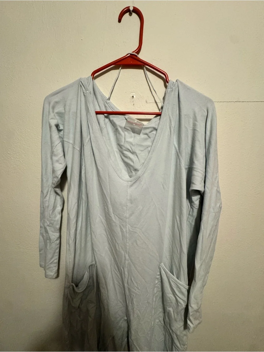 Free People Light Blue Long-Sleeve V-Neck Jumpsuit